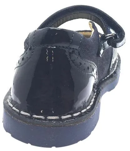 Naturino Girl's Navy Blue Single Strap Metallic Suede and Patent Leather Mary Jane Flat