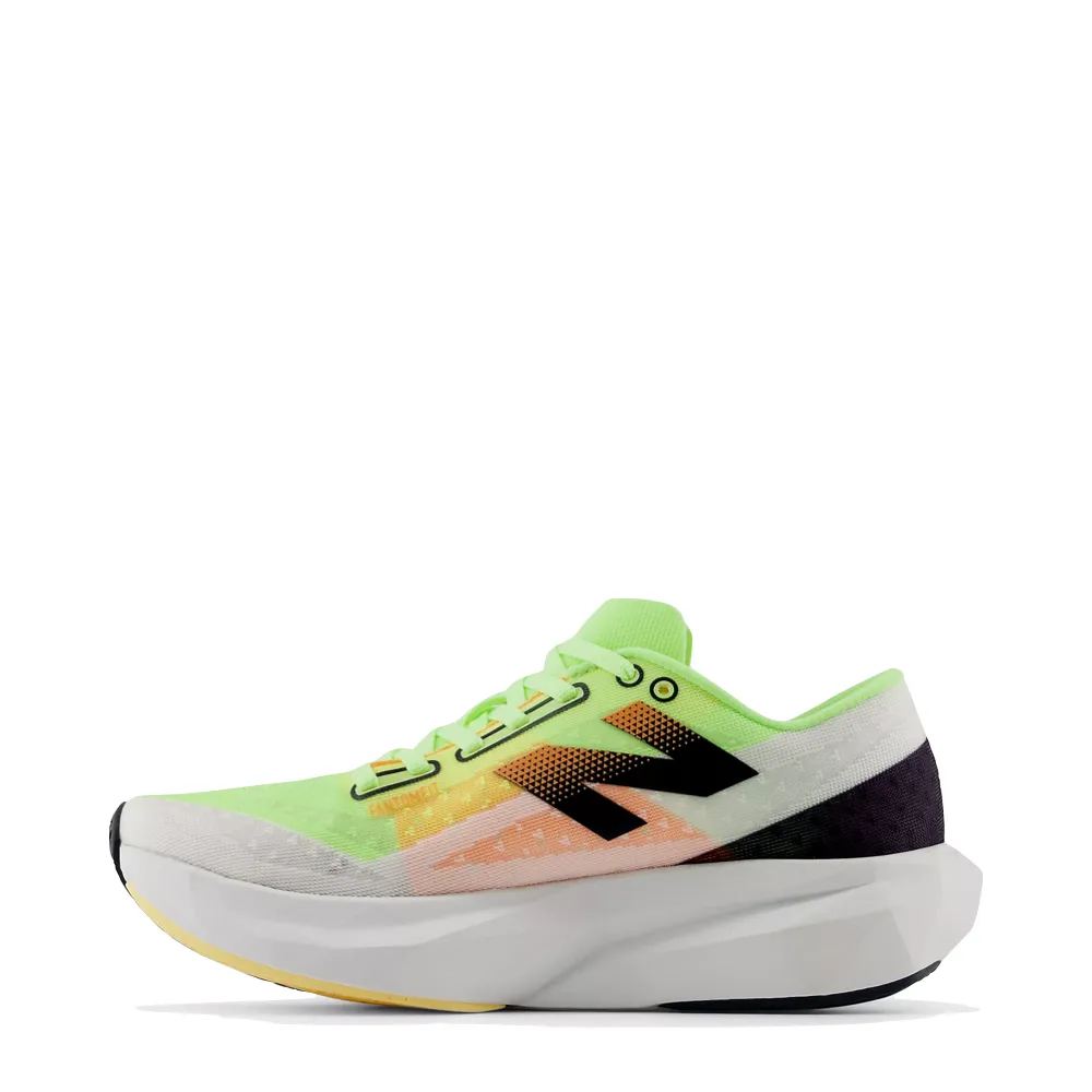 New Balance Women's FuelCell Rebel v4 Sneaker in White with Bleached Lime Glo and Hot Mango