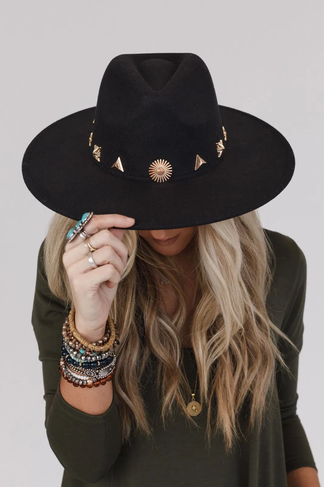 Nightingale Studded Fedora Hat - Black