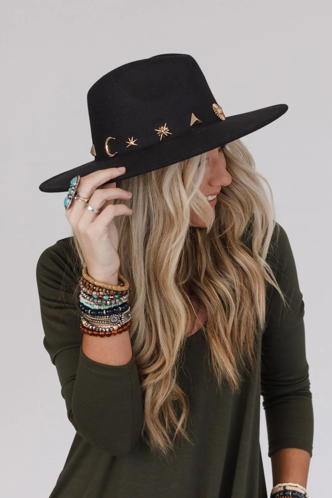 Nightingale Studded Fedora Hat - Black