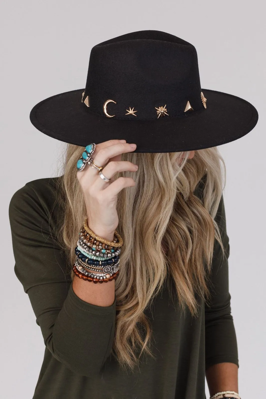 Nightingale Studded Fedora Hat - Black