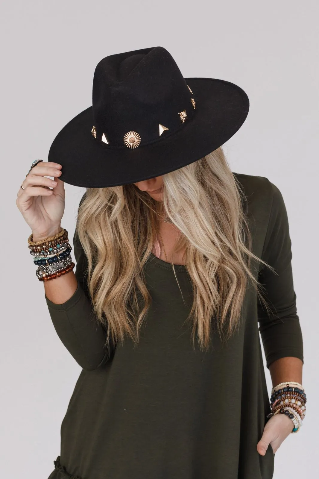 Nightingale Studded Fedora Hat - Black