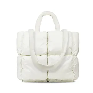 oexe Bolso de mano Puffy, Bolsos para mujer, Bolso de mano grande, Bolsos acolchados para mujer, Bolsos de lujo para mujer (Blanco-M)