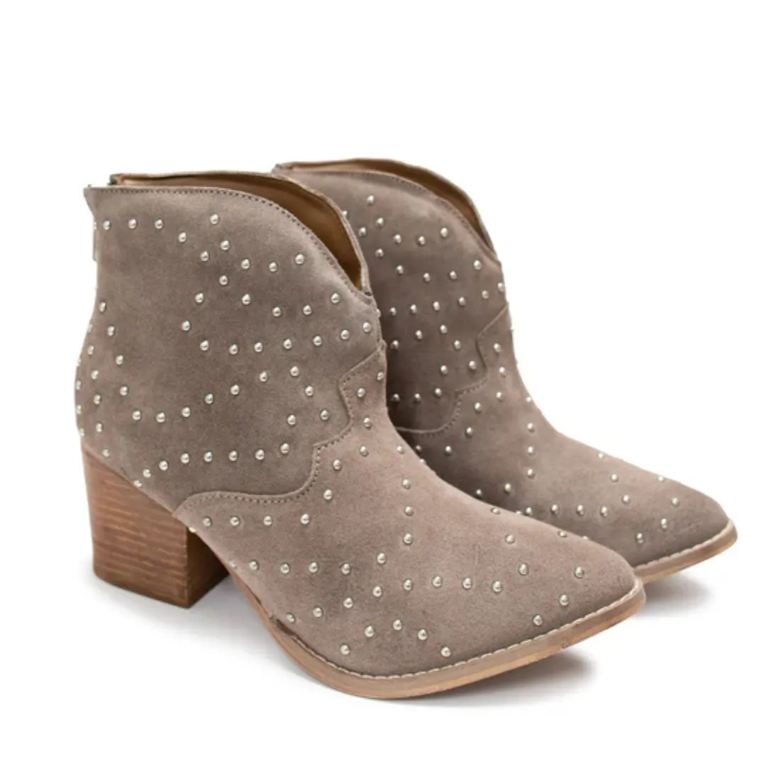 Online Exclusive | Twilight Studded Heeled Ankle Boot in Taupe