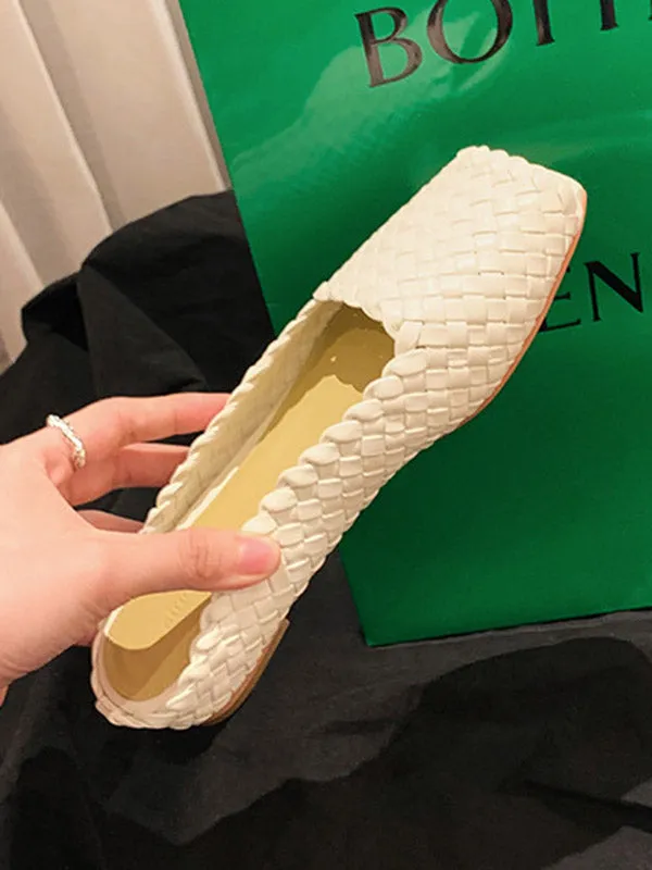 Open Toe Split-Joint Square-Toe Woven Slippers&Mules