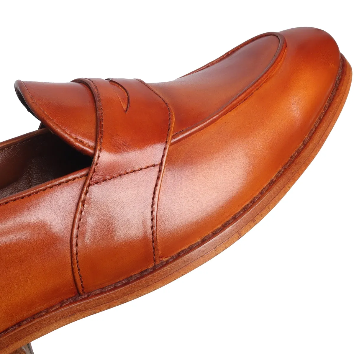 Orangish Tan Leather Penny Loafers With Leather Sole