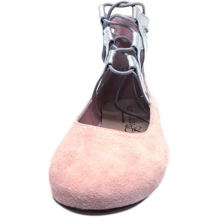 Papanatas by Eli 6717 Light Pink Soft Suede Metallic Ankle Strap Ballet Flat Mary Jane