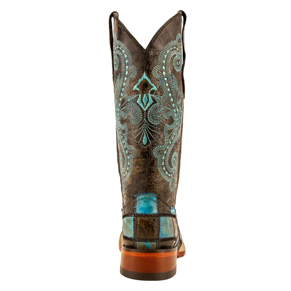 Patchwork Embroidered Square Toe Cowboy Boots