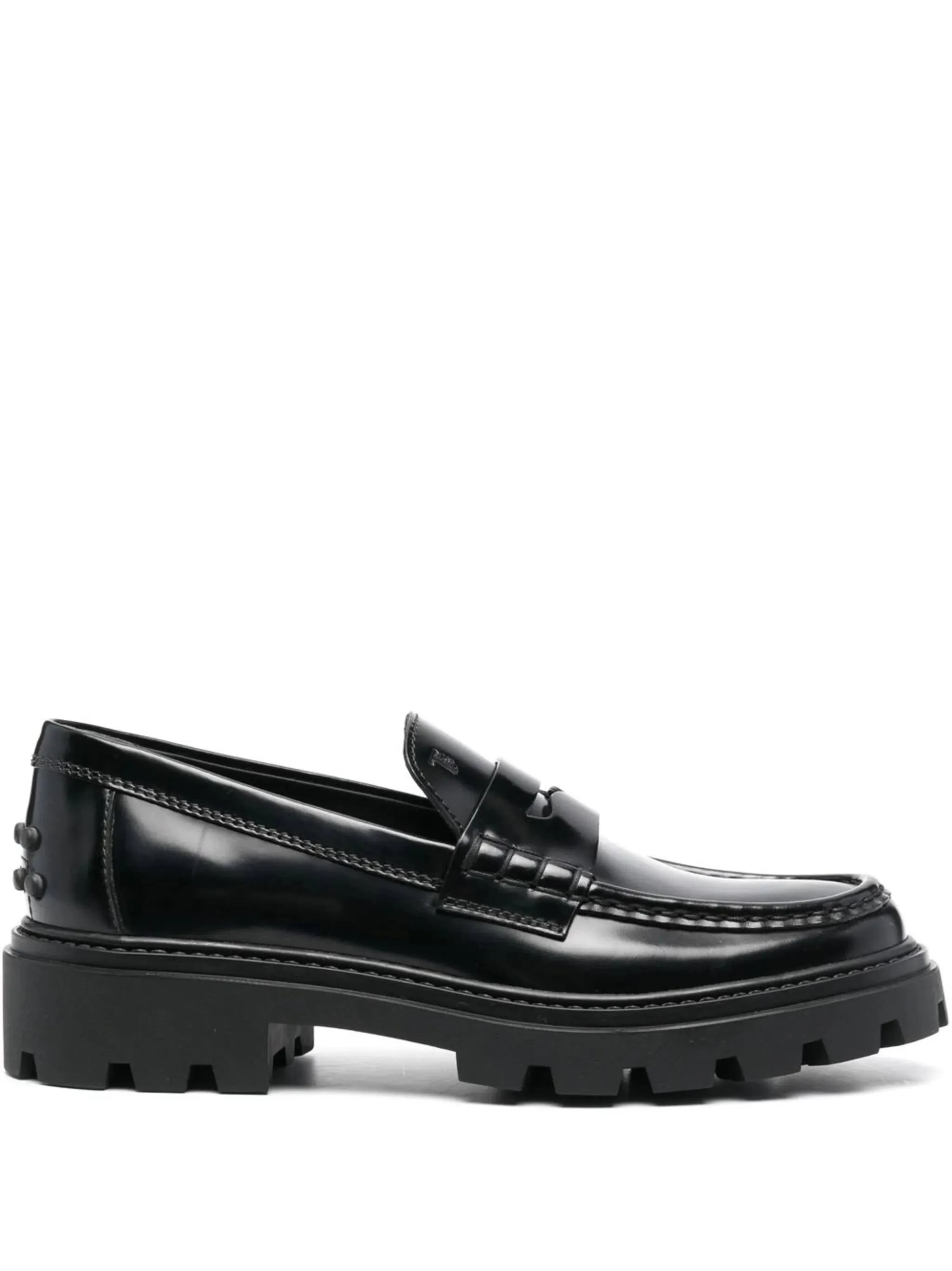 Penny Slot Black Leather Loafers