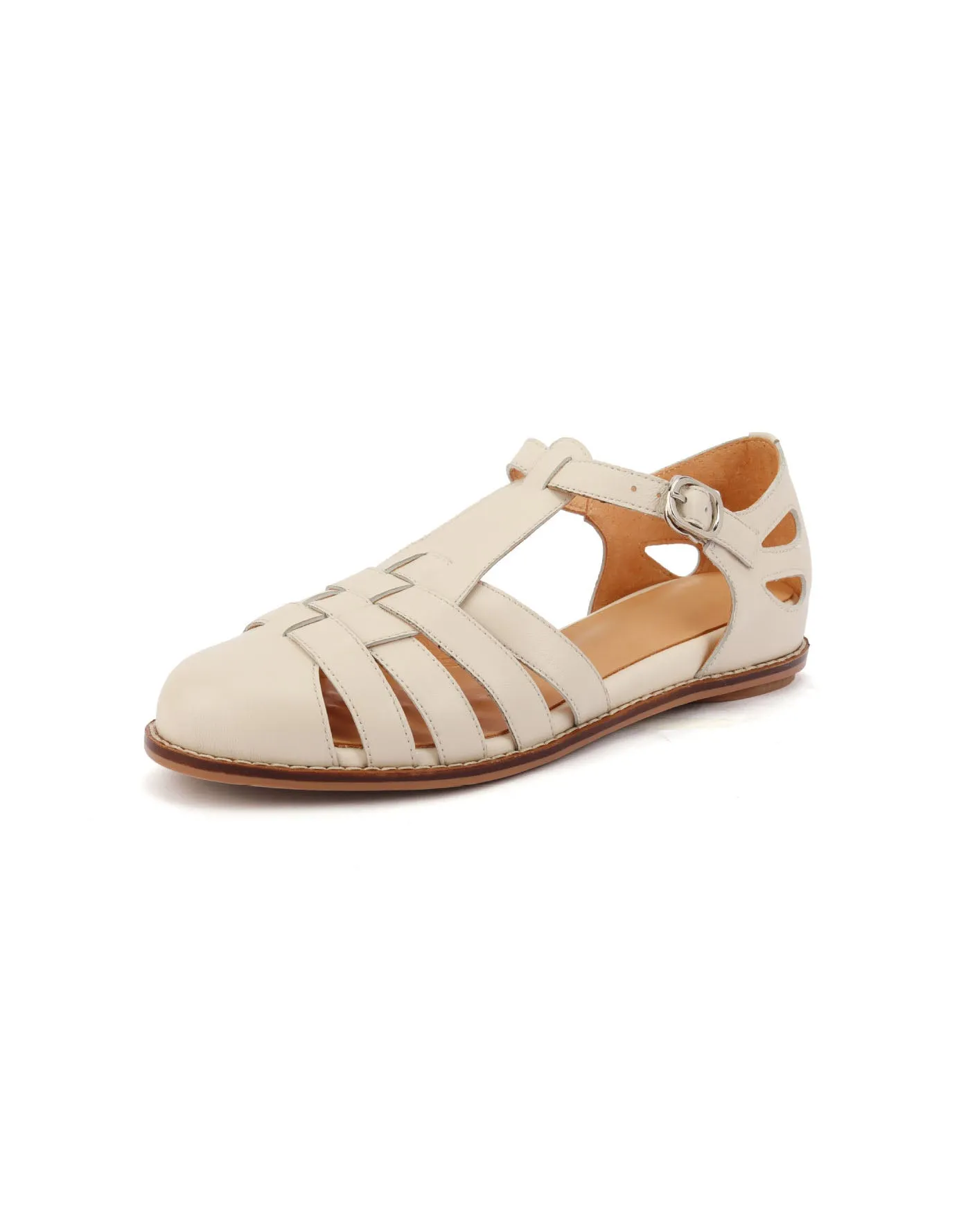 Pointed Toe Close-toe T-strap Vintage Leather Sandals