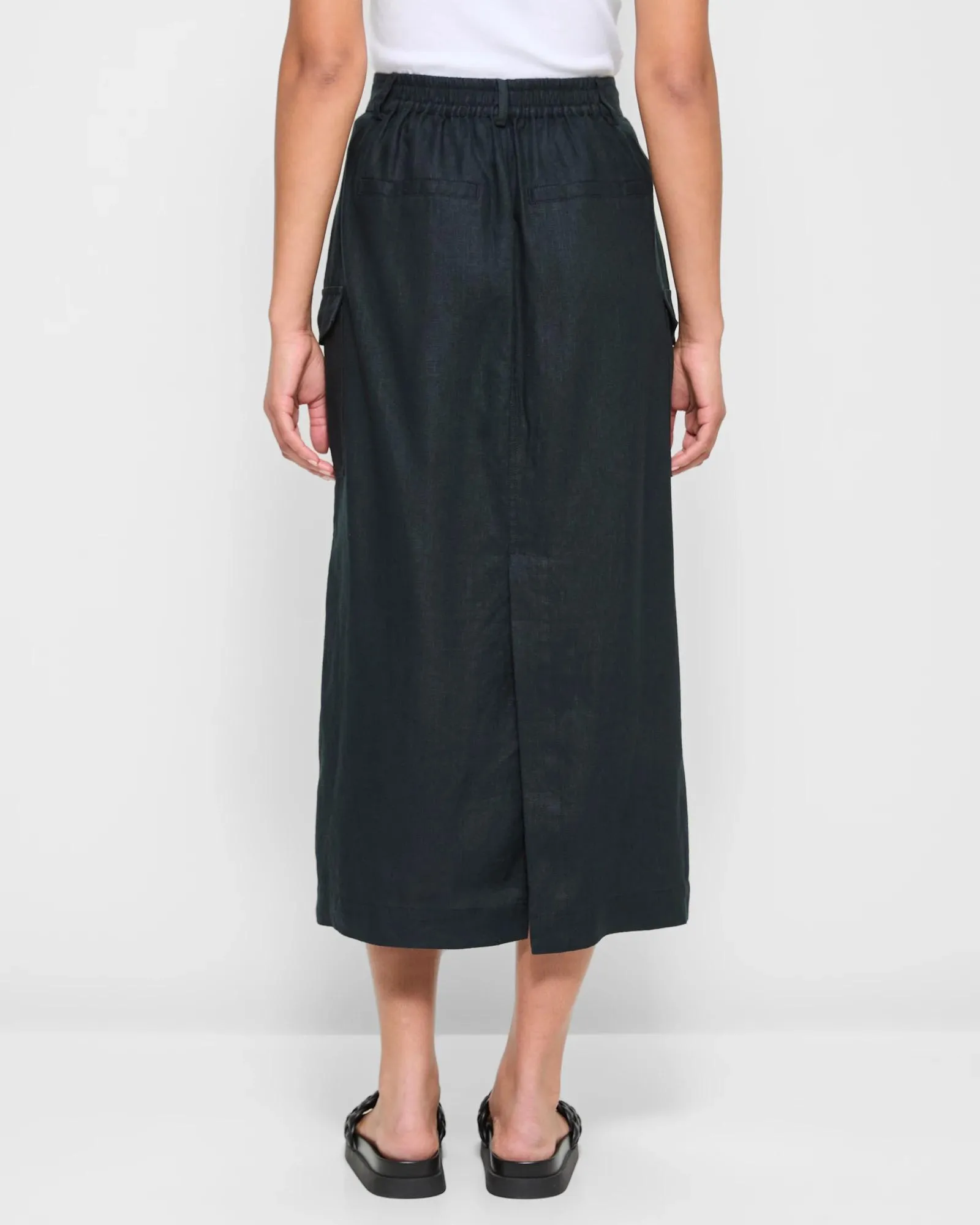 popular  European Linen Cargo Maxi Skirt - Black