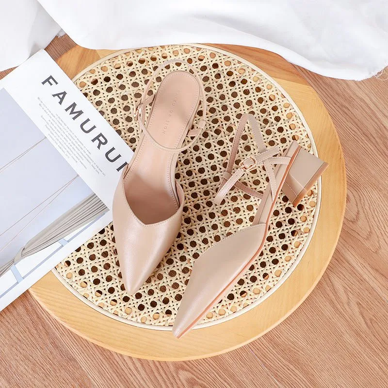 Puff Pretty Pointed Toe Low Heel Ankle Strap Shoes