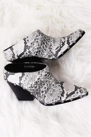 Python Print Studded Chunky Heeled Mule Clog