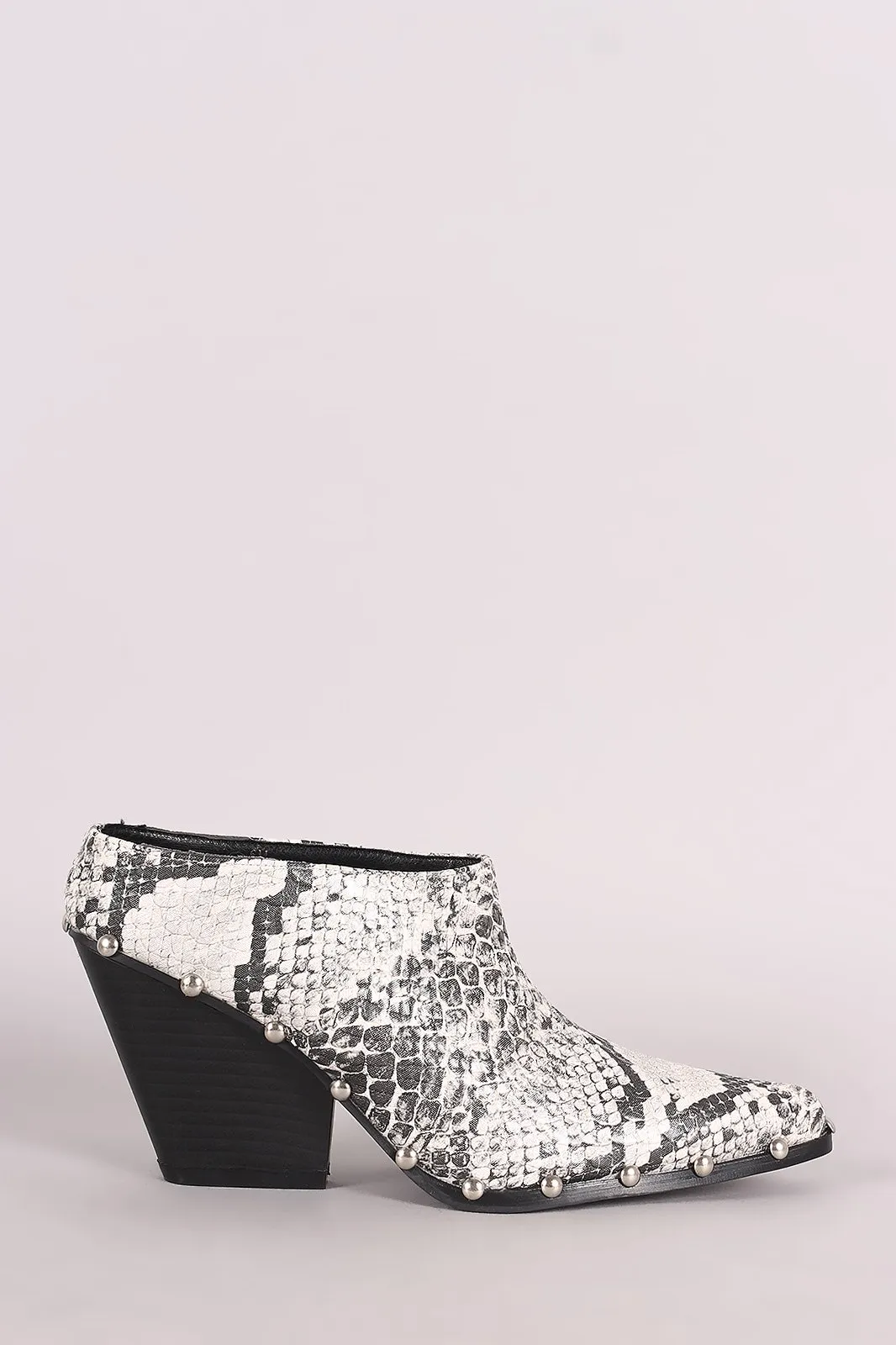 Python Print Studded Chunky Heeled Mule Clog