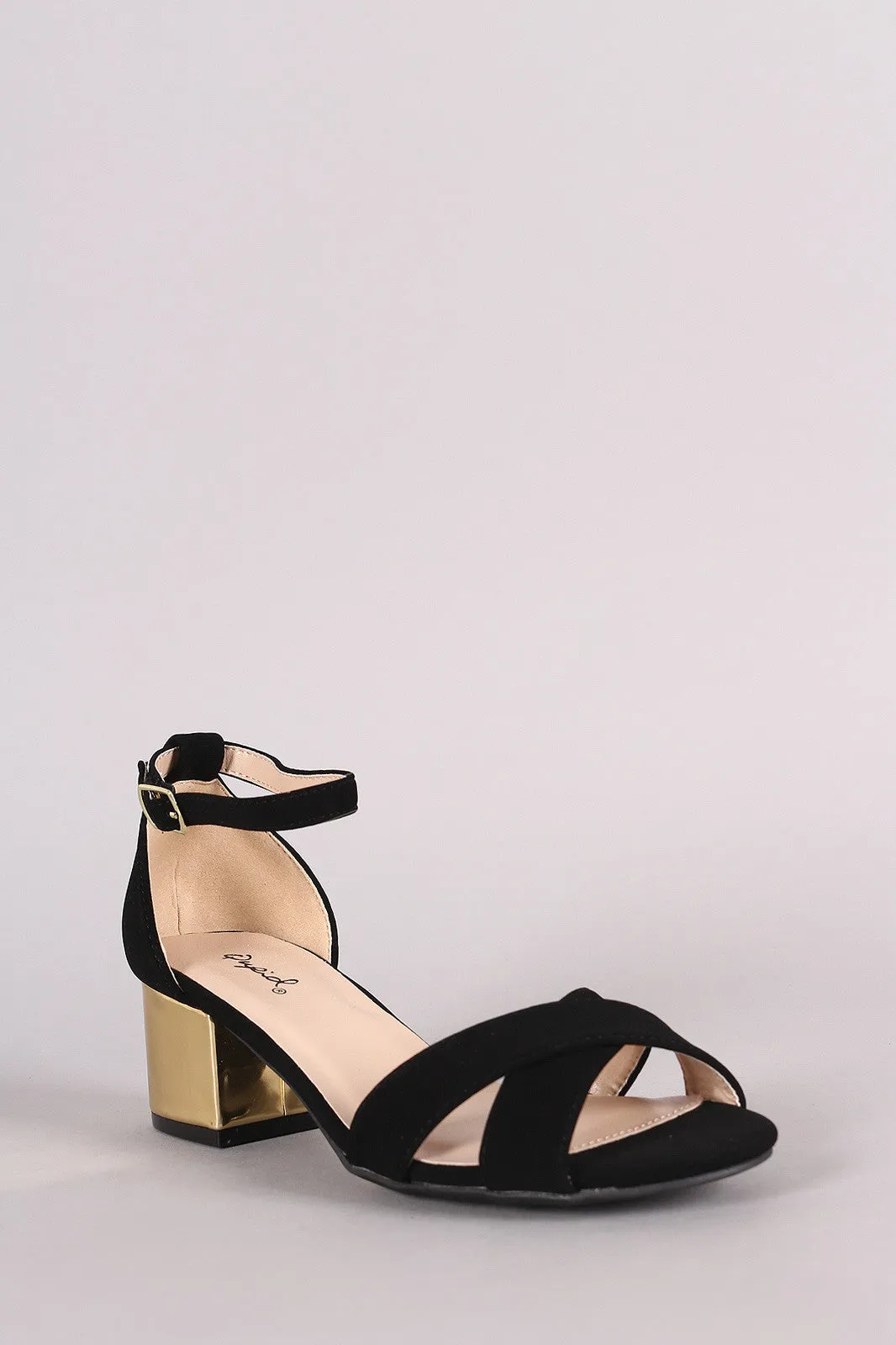 Qupid Crisscross Ankle Strap Blocked Heeled Sandal