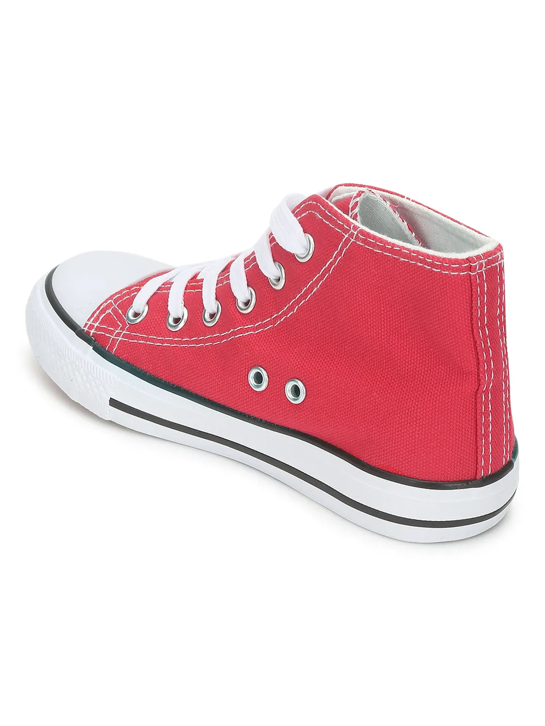 Red Canvas High Ankle Stylish Lace-Up Sneakers For Kids-Unisex (TC-LKCAN4-RED)