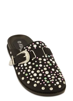 Rhinestone Studded Buckle Clogs