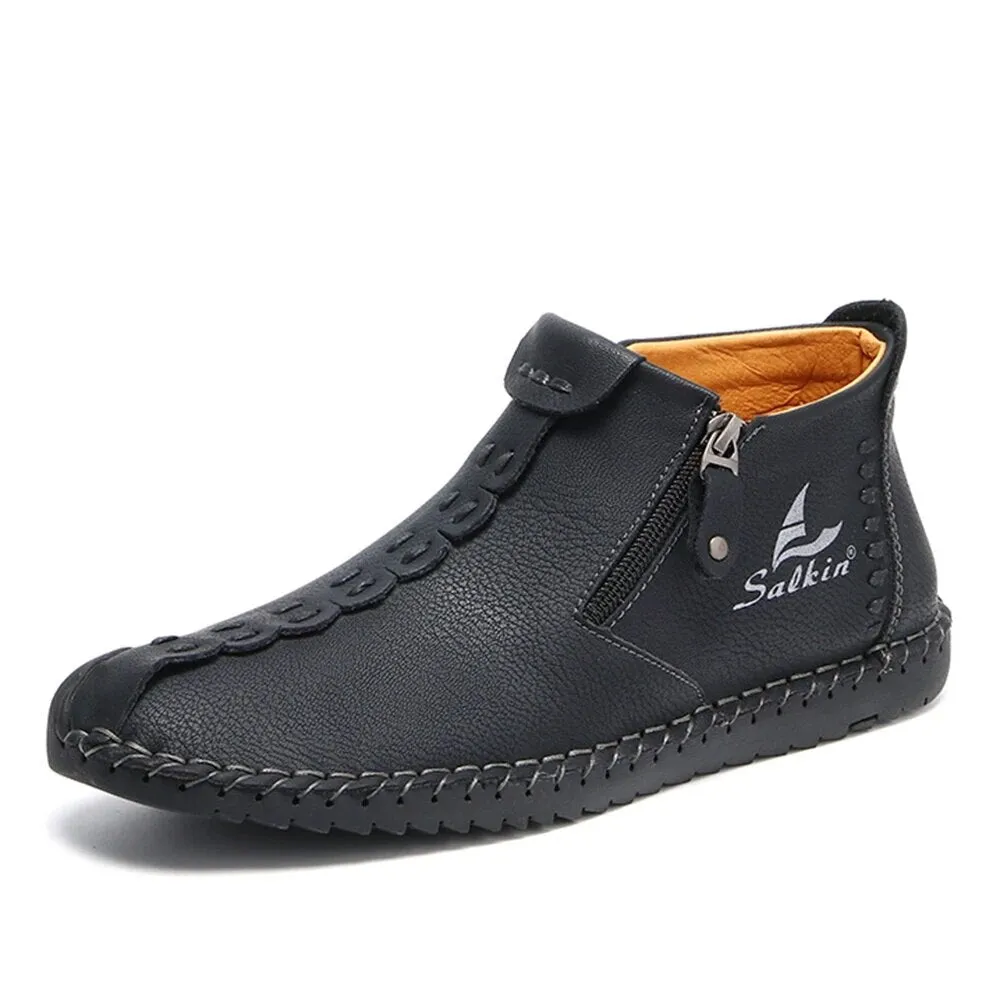 Salkin Herren Hand Nähen Seite Reißverschluss Soft Comfy Slip On Stiefeletten