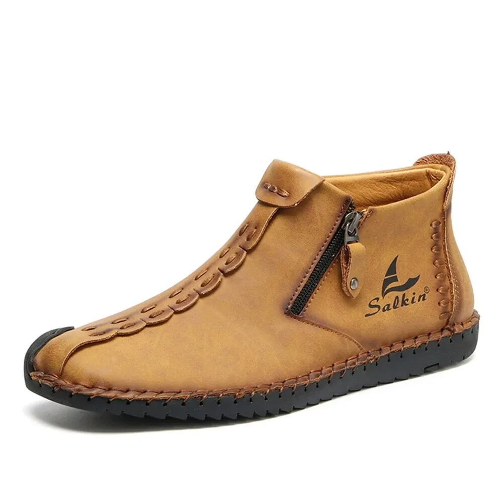 Salkin Herren Hand Nähen Seite Reißverschluss Soft Comfy Slip On Stiefeletten