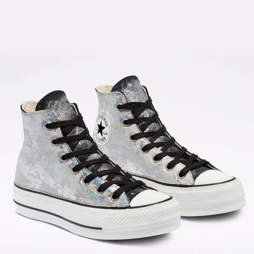 Scarpe Donna CONVERSE Sneakers linea Chuck Taylor All Star Lift LTD in Pelle Metallizzata Argento