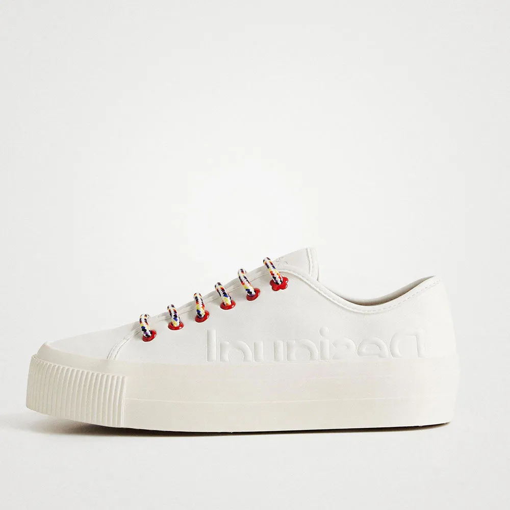 Scarpe Donna DESIGUAL Sneakers con Platform colore Bianco e Lacci Multicolor