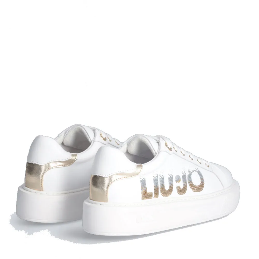 Scarpe Donna LIU JO Kylie 22 Sneakers Platform in Pelle Bianca con Maxi Logo di Paillettes