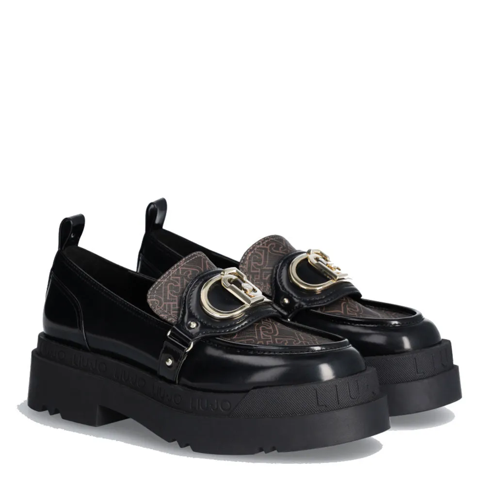 Scarpe Donna LIU JO Love 41 Mocassino Platform Nero con Inserto Monogram