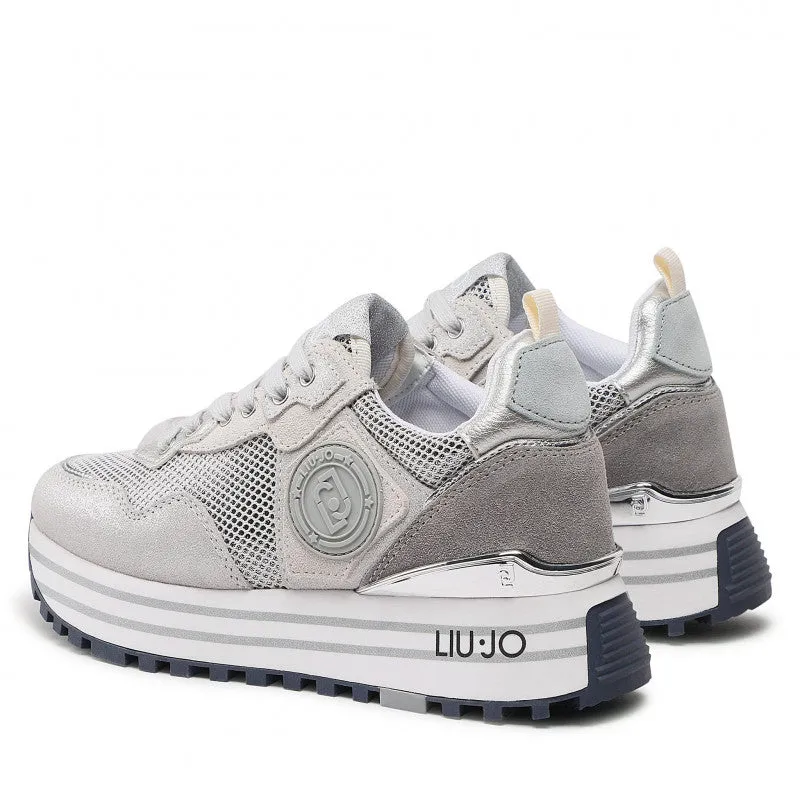 Scarpe Donna LIU JO Sneakers Platform Wonder 01 in Suede e Mesh Metallizzato Silver