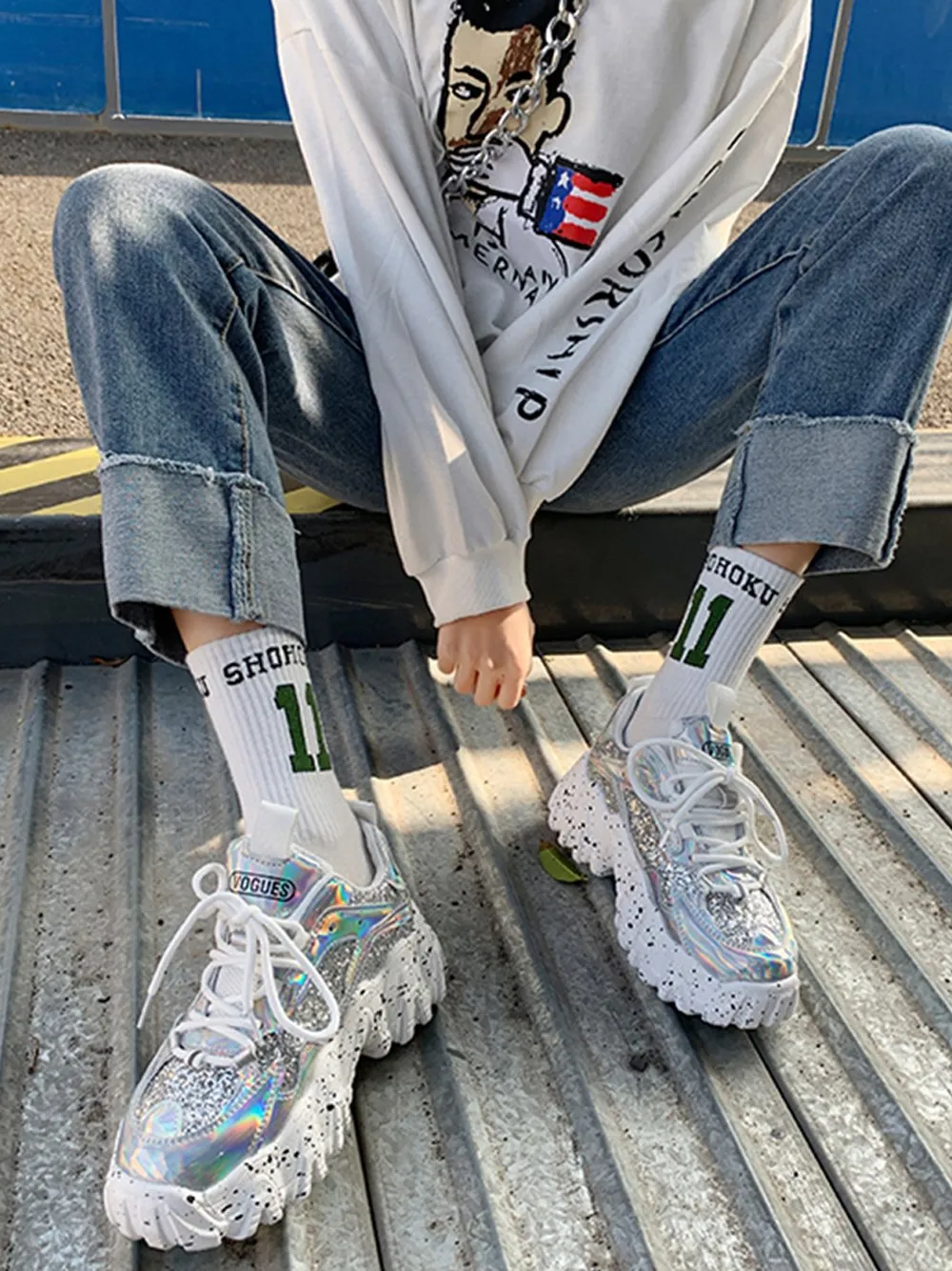 Sequined Cloth Platform Sneakers