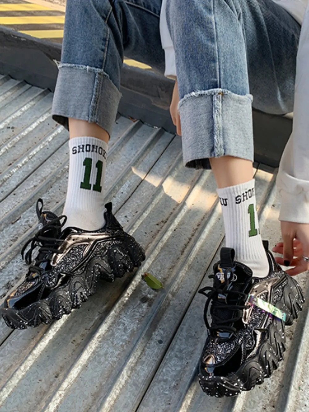 Sequined Cloth Platform Sneakers