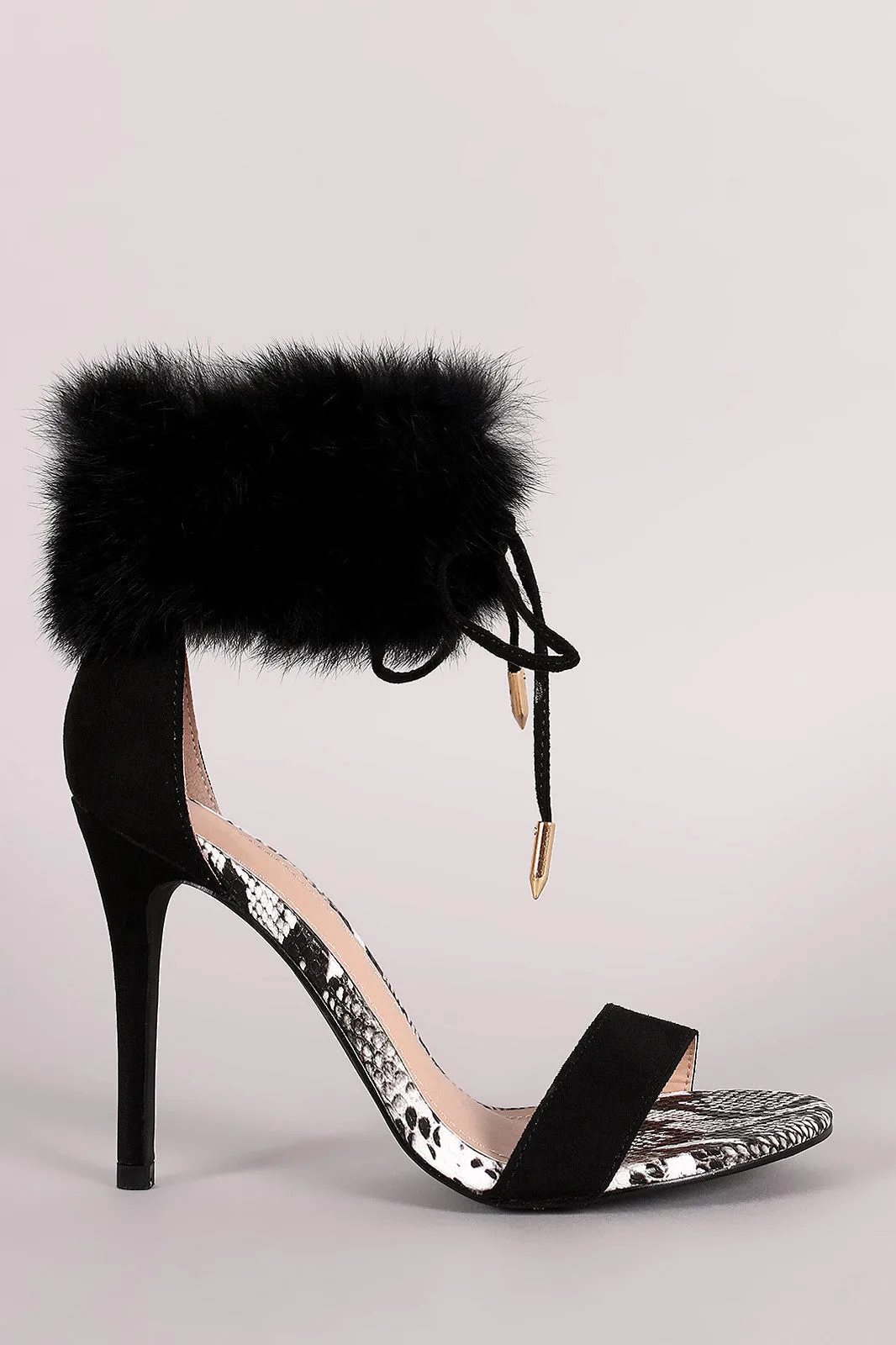 Shoe Republic LA Furry Ankle Cuff One Band Stiletto Heel