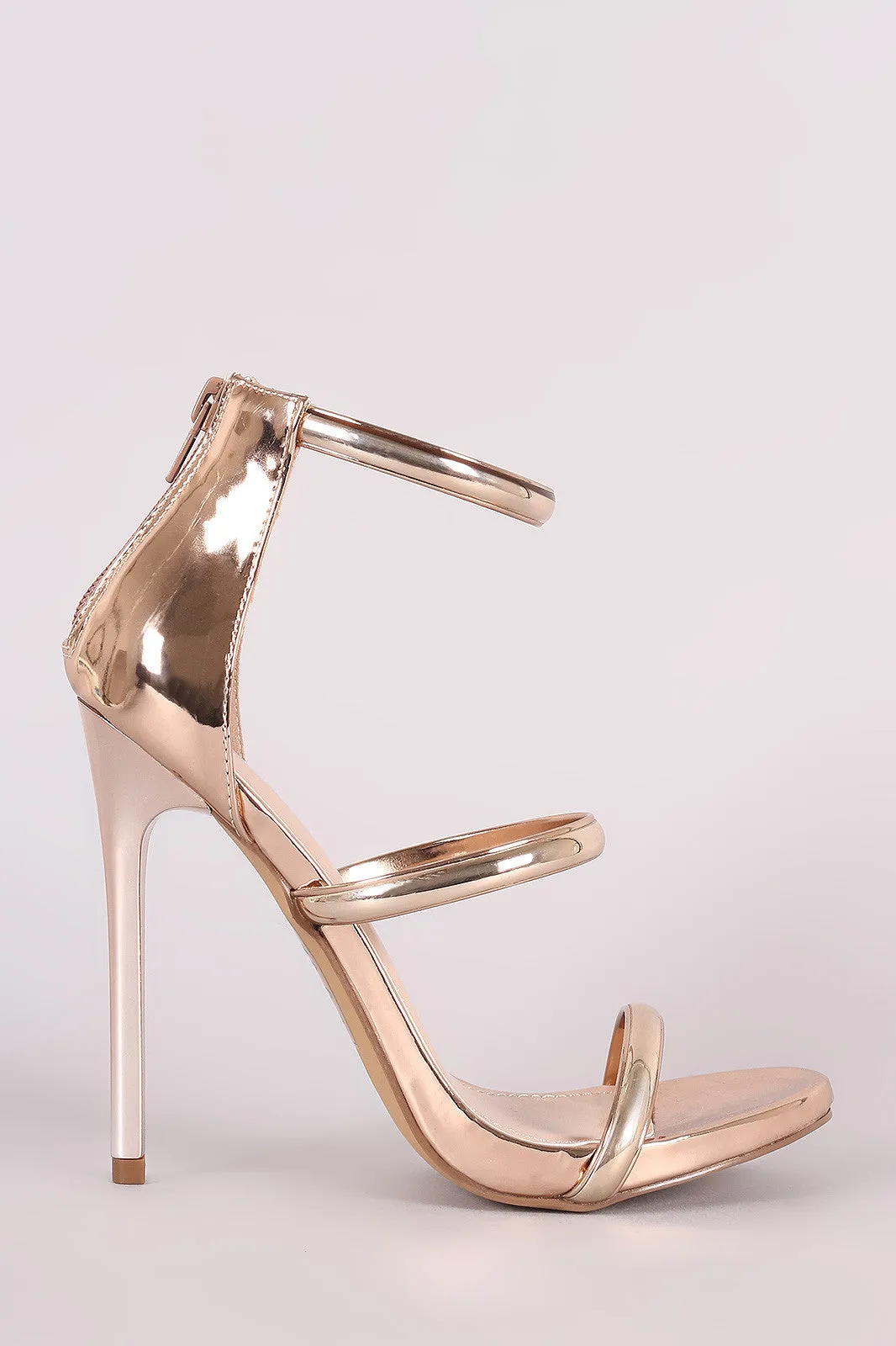 Shoe Republic LA Triple Metallic Accent Straps Stiletto Heel