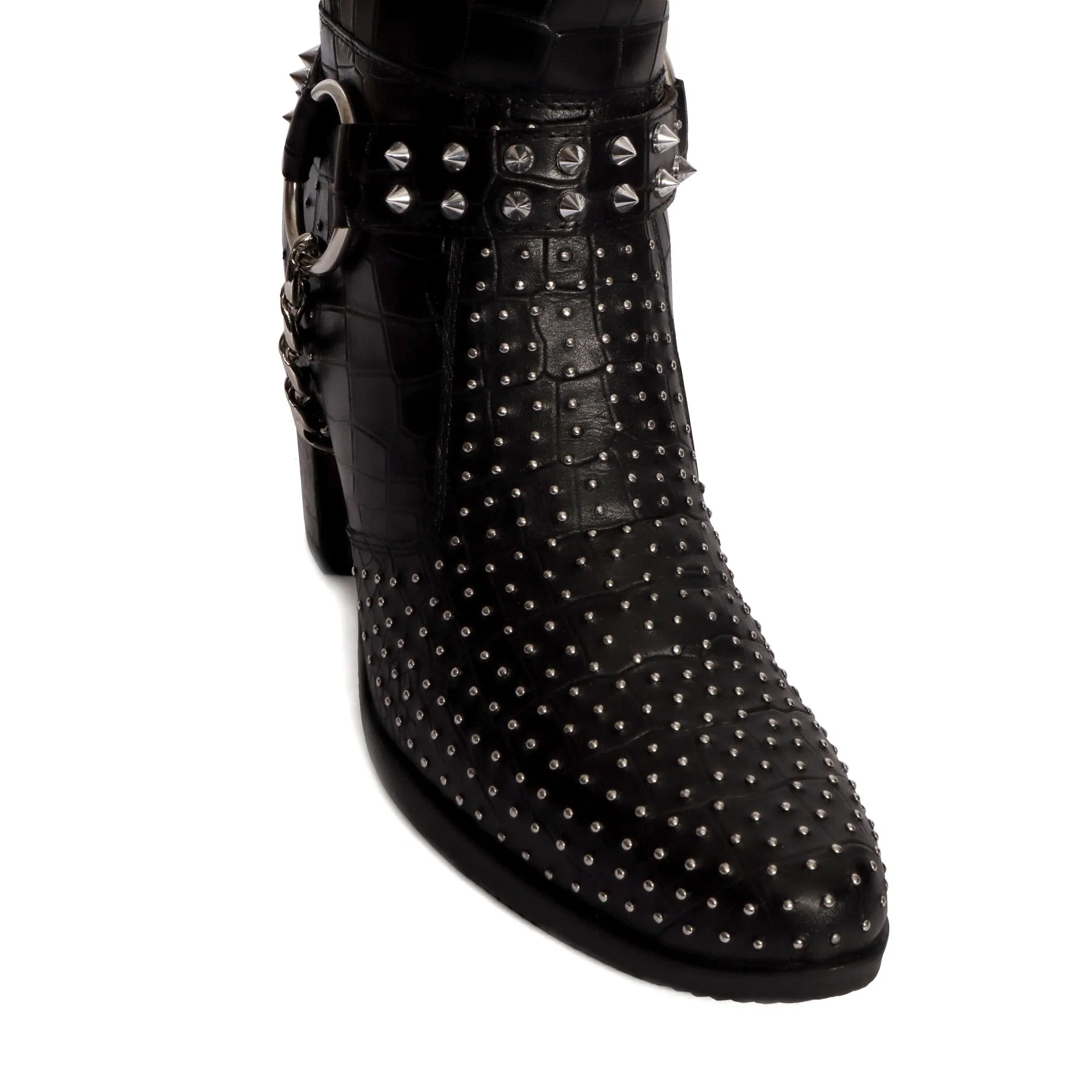 Silver Studded Black Boot with Metal Fleck & Removable Buckle Strap