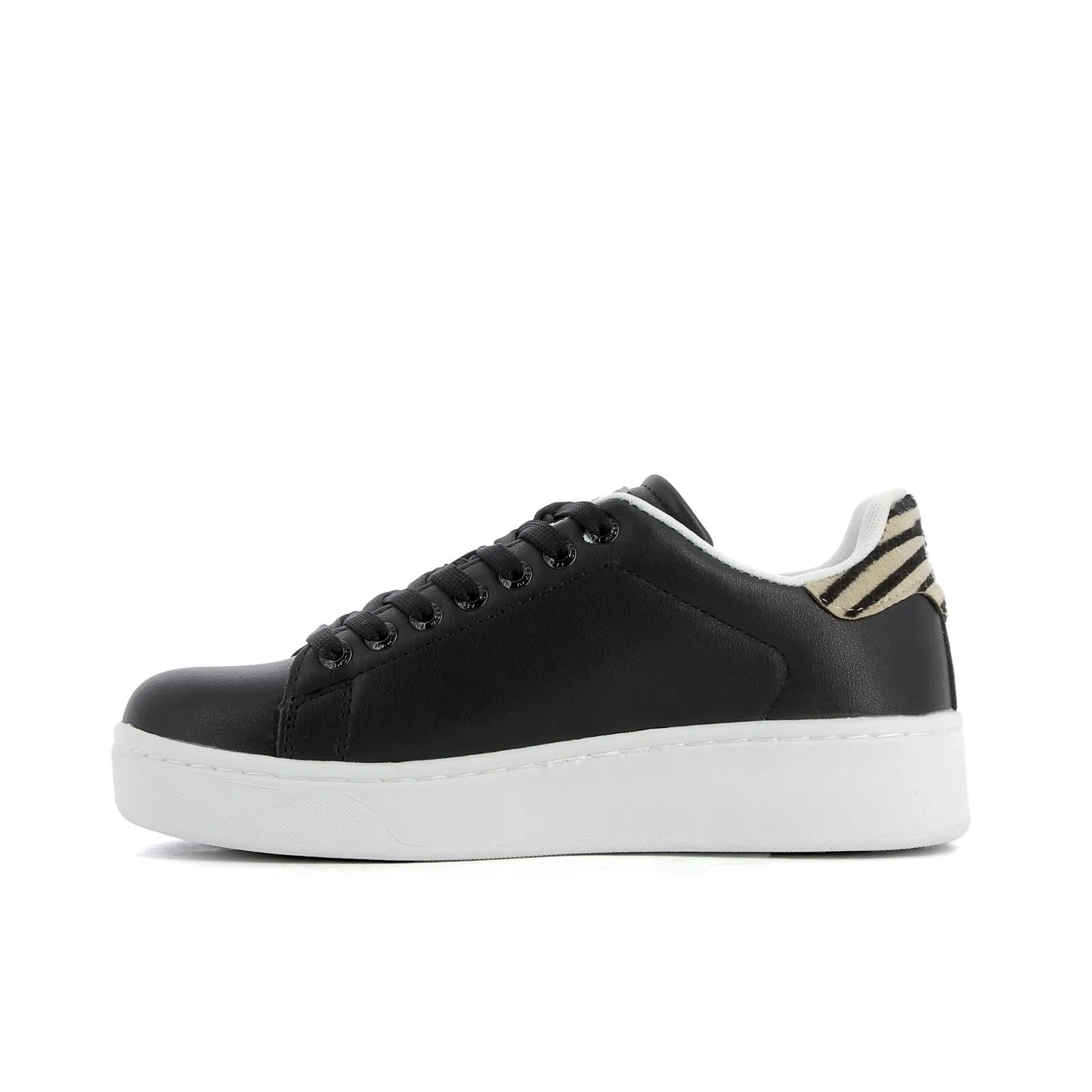 Sneakers donna nere con dettaglio zebrato e platform