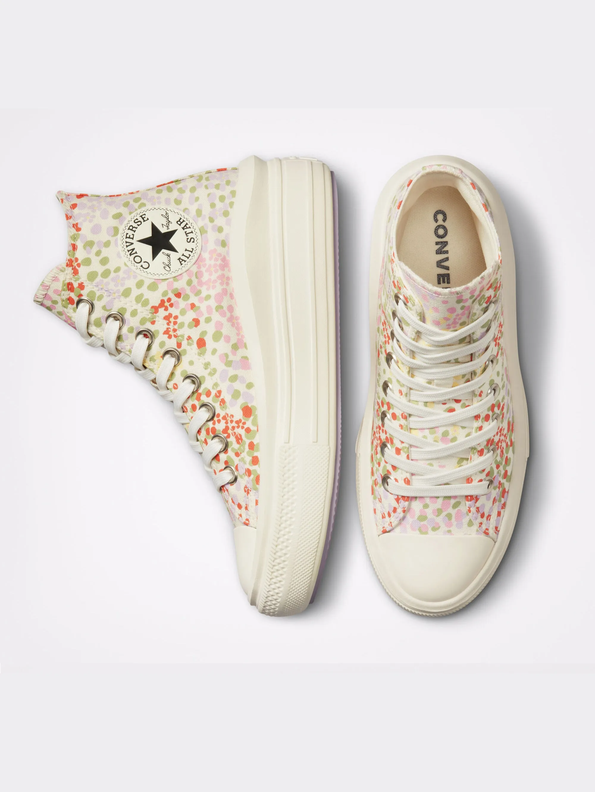 Sneakers Platform con Fiori e Pois Multicolor