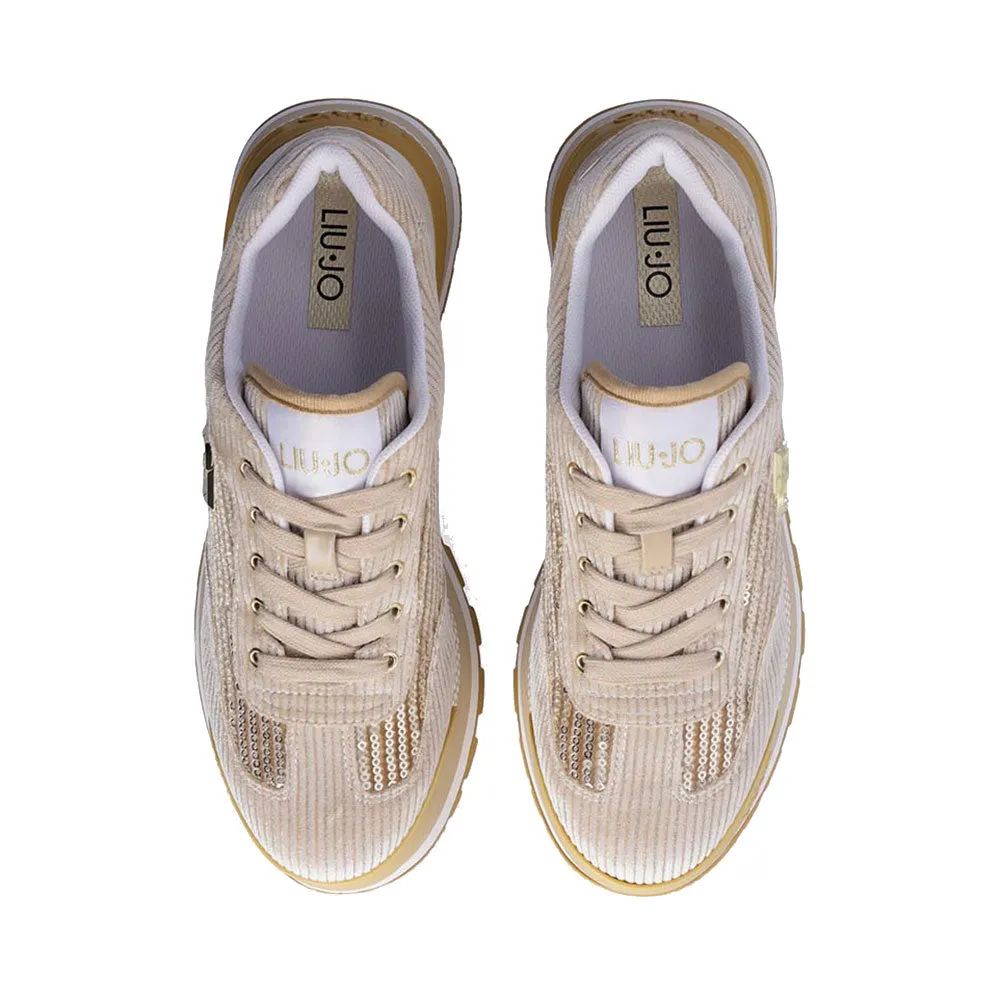 Sneakers Platform LIU JO Amazing 23 in Velluto Taupe con Paillettes