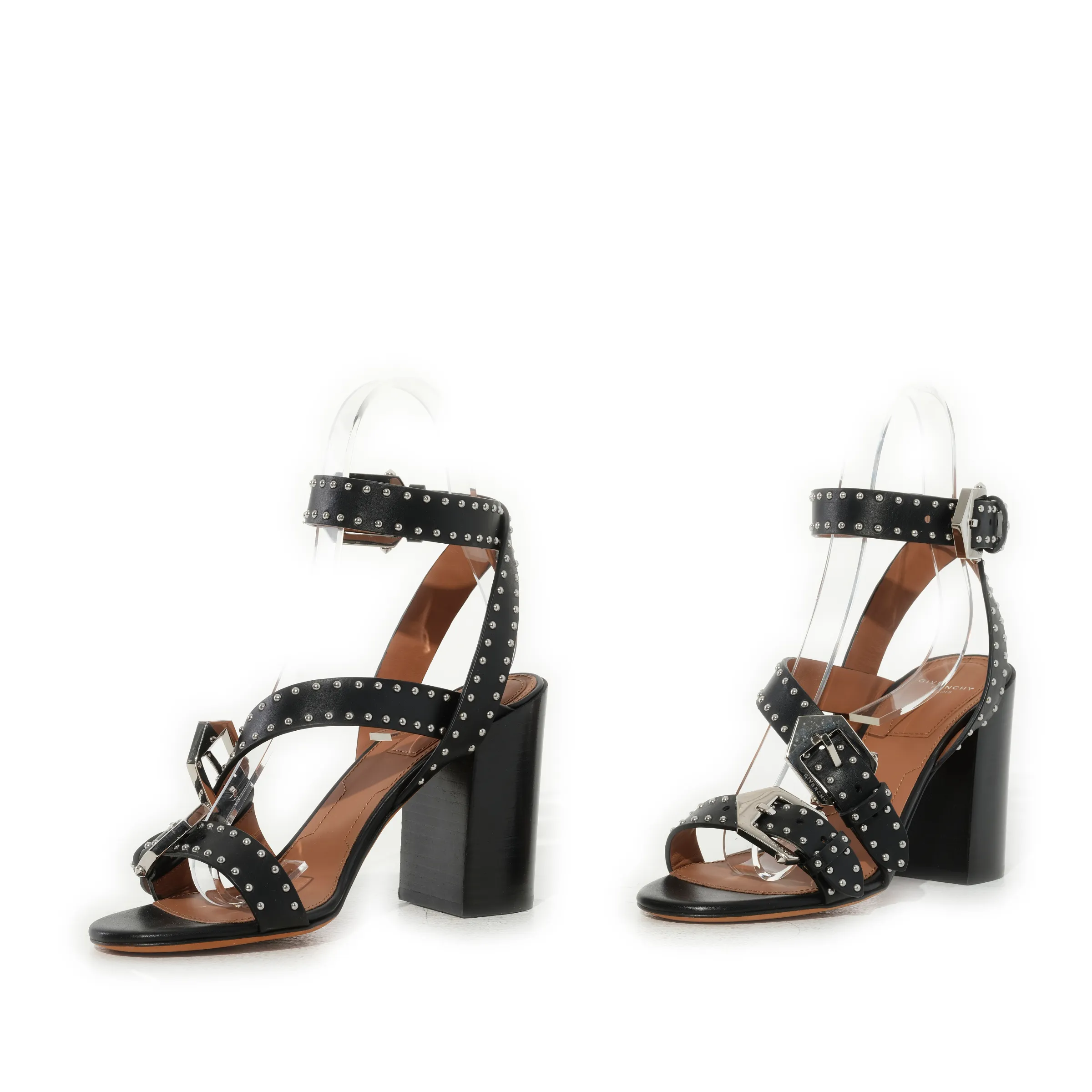 Studs Heel Sandals in Black