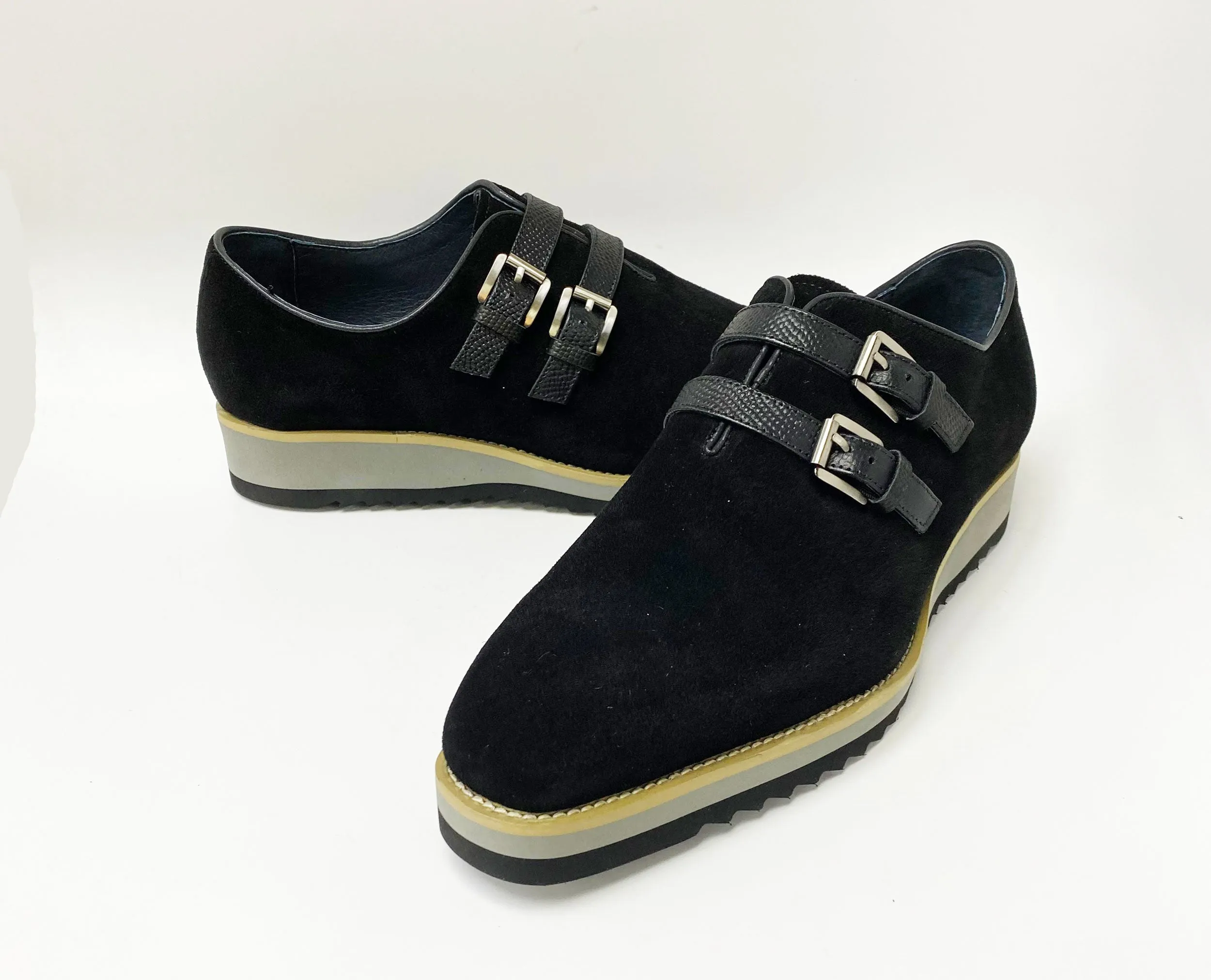 Suede Slip-On Double Buckle Shoe Black