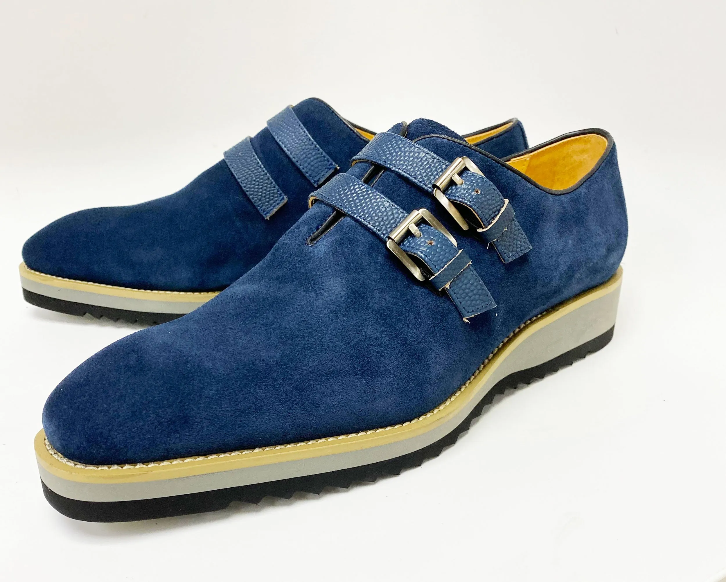 Suede Slip-On Double Buckle Shoe Navy