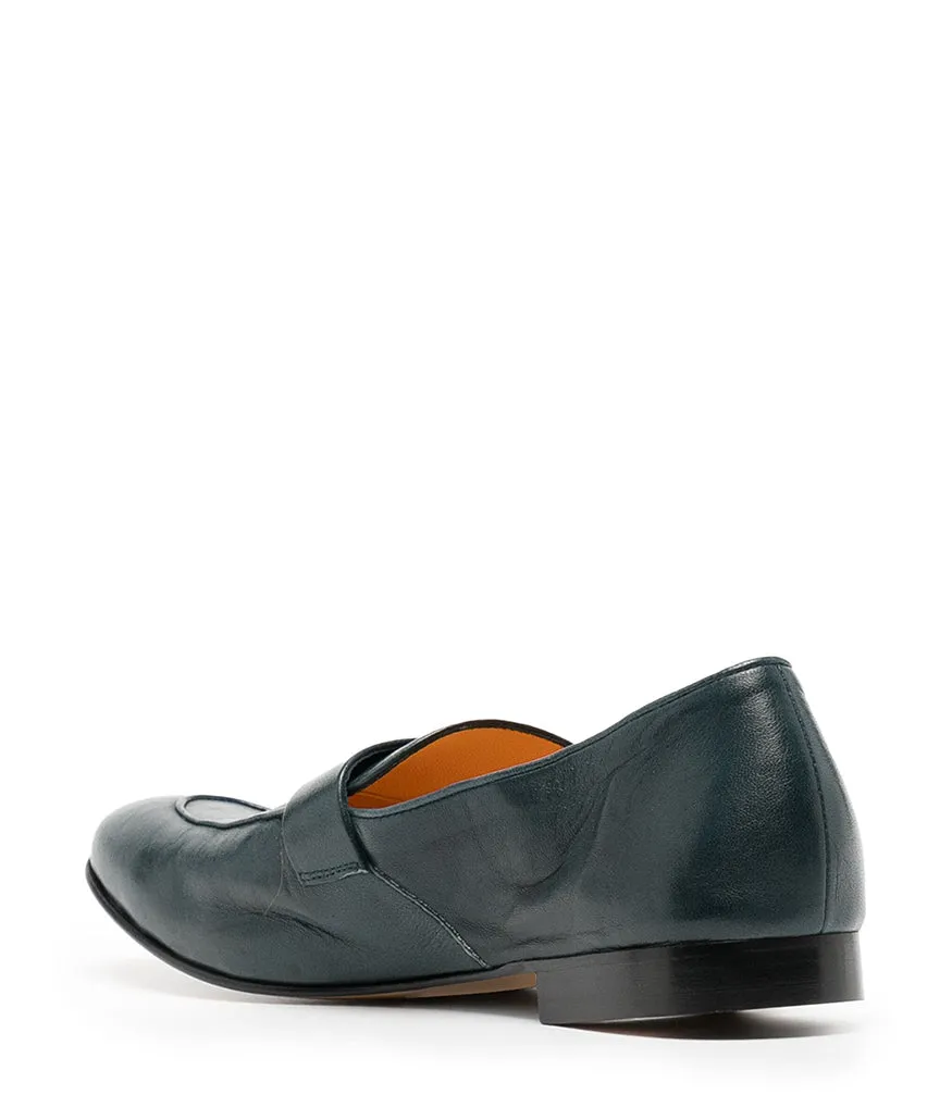 Teal Leather Lock Flat Loafer