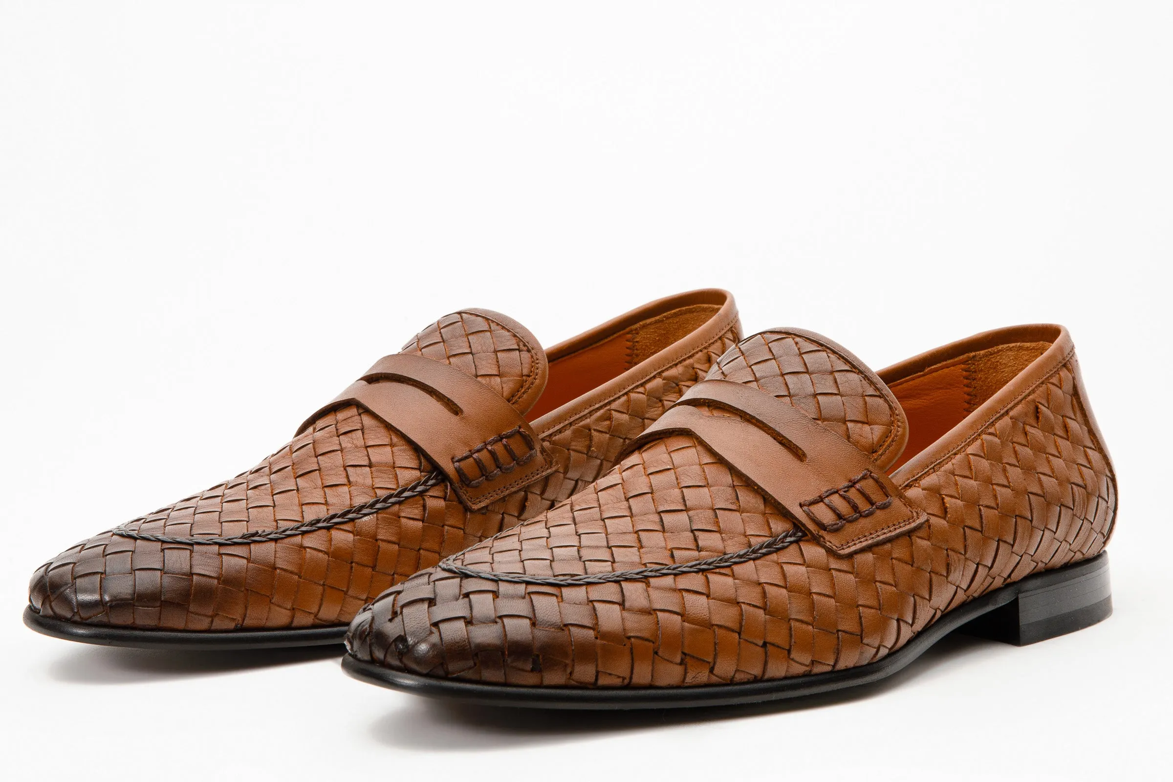 The Grand Woven Leather Tan Men Shoe Penny Loafer