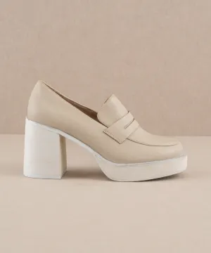 The Hannah - Beige Platform Penny Loafers