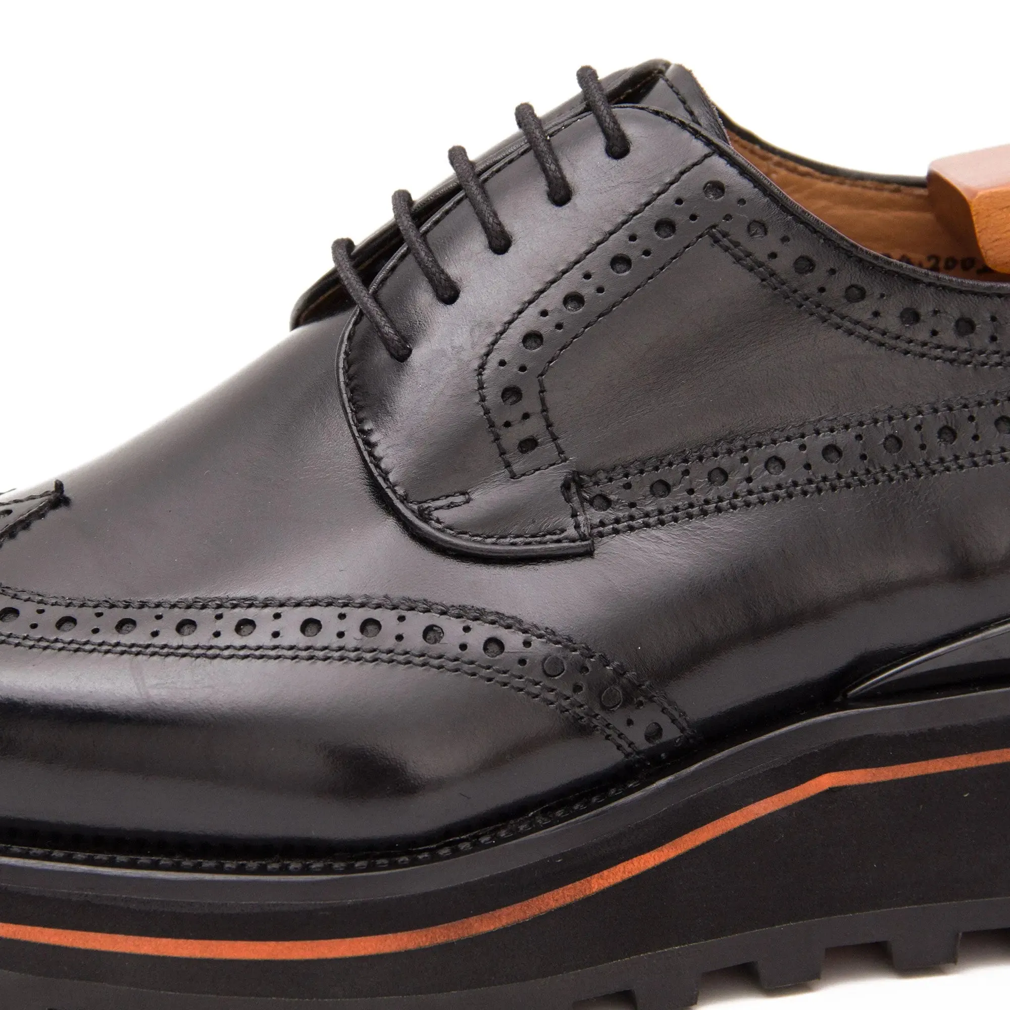 Thick-soled calfskin formal brogue derby shoes Black