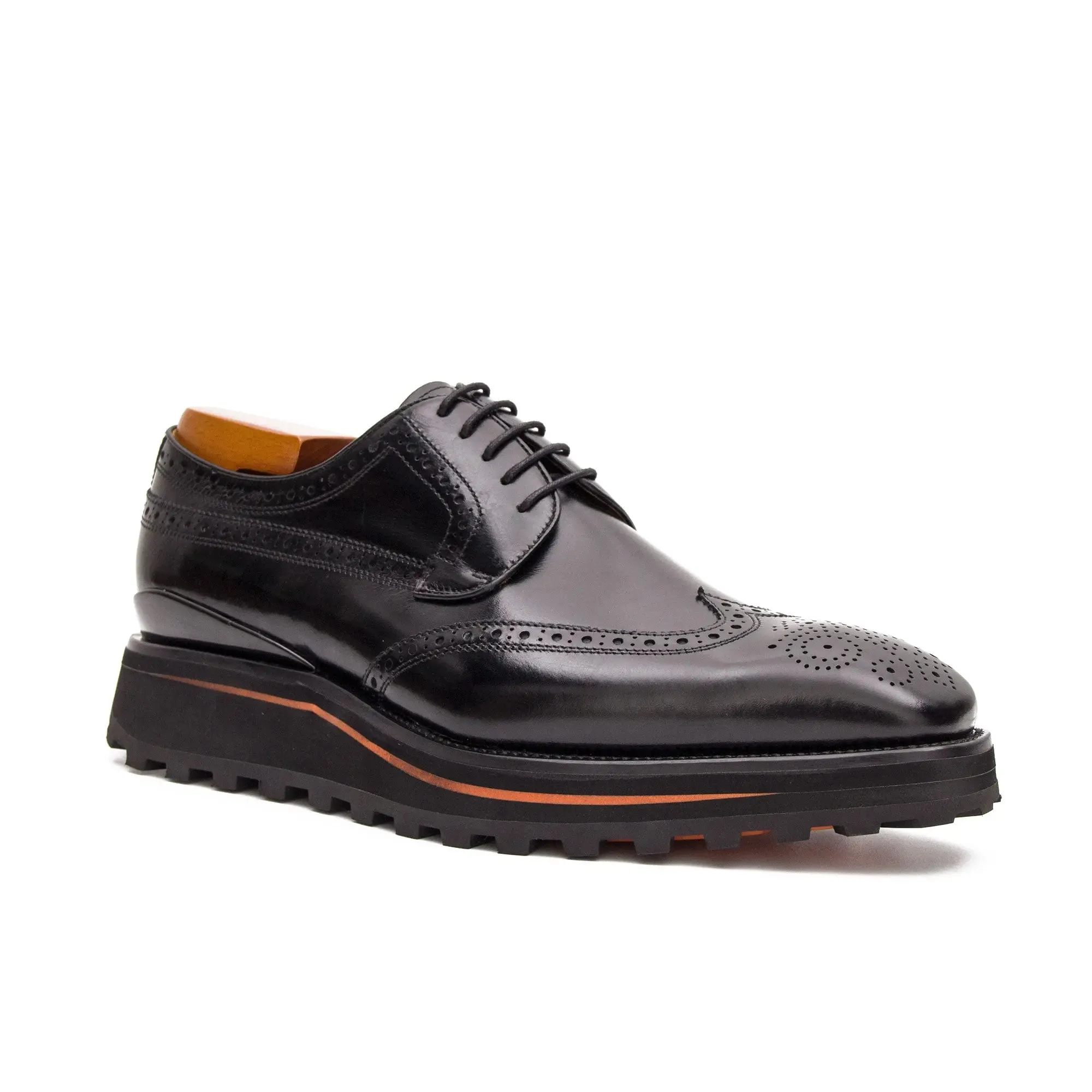 Thick-soled calfskin formal brogue derby shoes Black