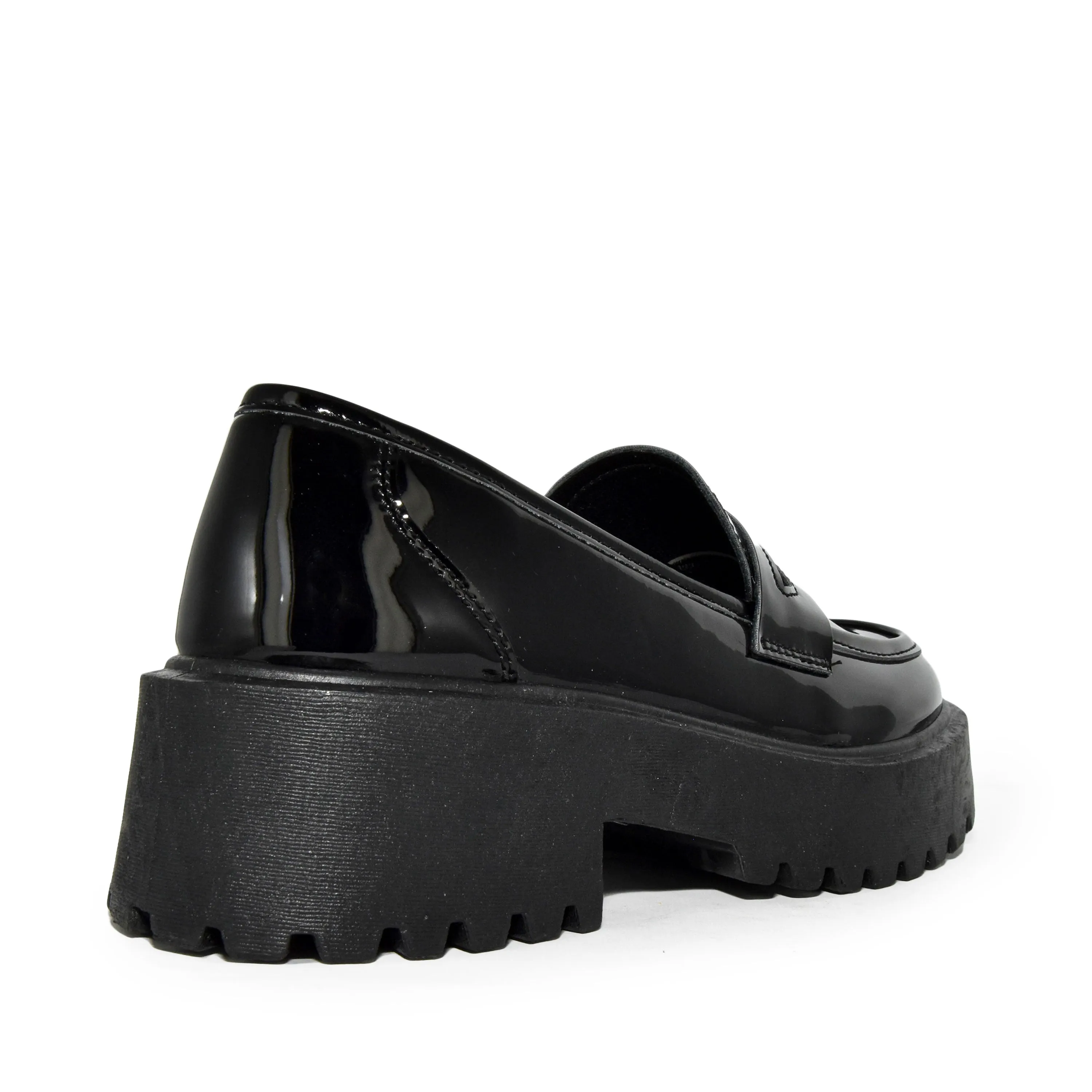 TIPPY-07 Patent Chunky Heel Platform Slip-On Penny Loafer Flats