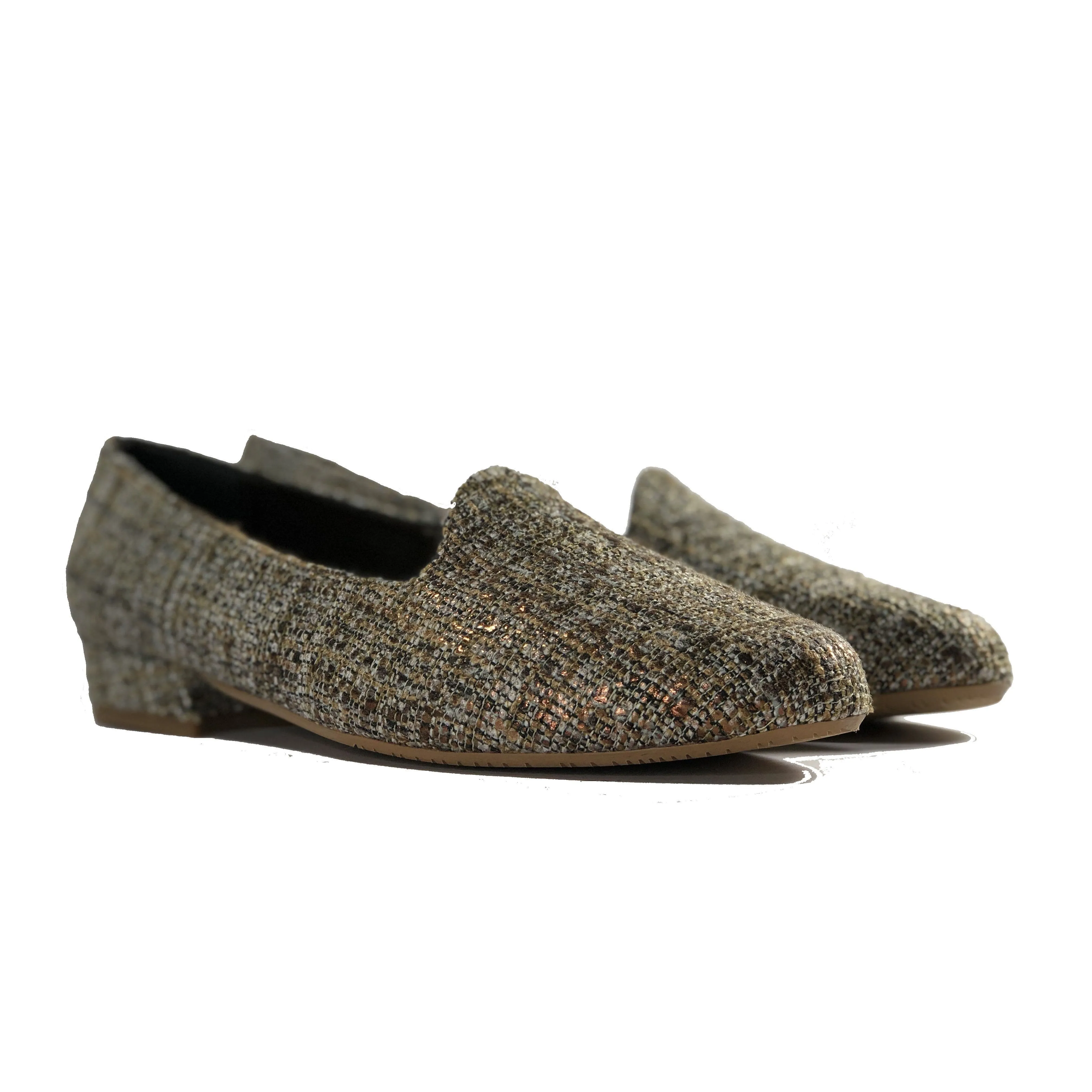 'Tracey' vegan-textile loafers by Zette Shoes - bronze multicolour