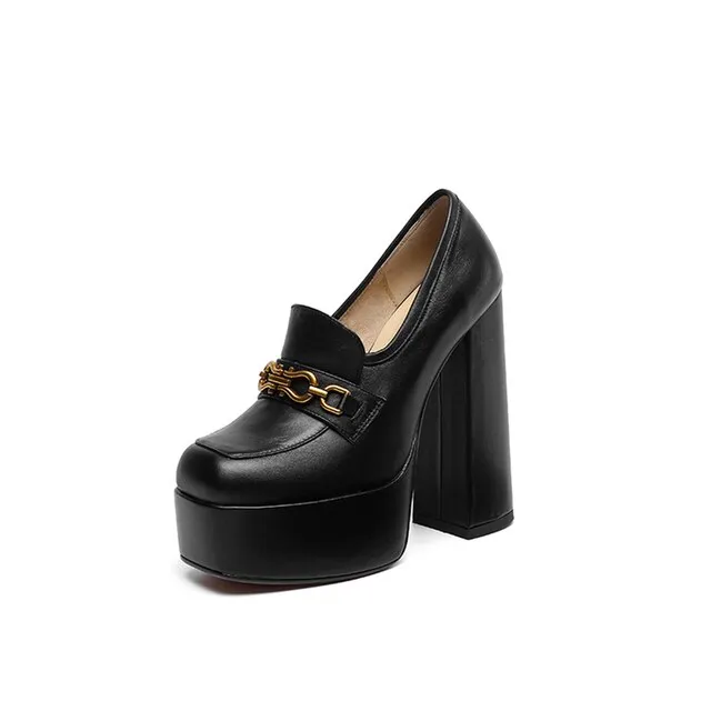 USS Shoes Pilar Women's Platform Leather Pump Black Shoes