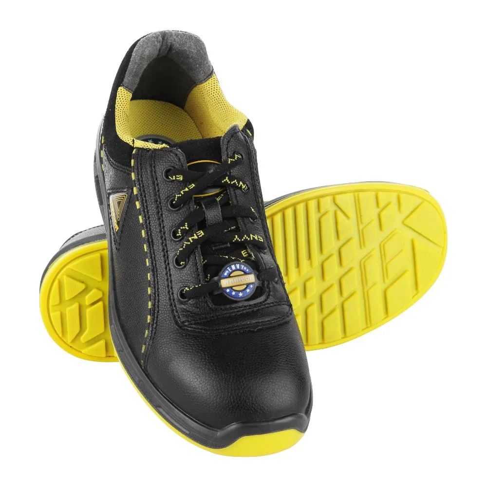 Warrior Steel Toe Black & Yellow Safety Shoes for Men Envy Earth Popcorn By Liberty