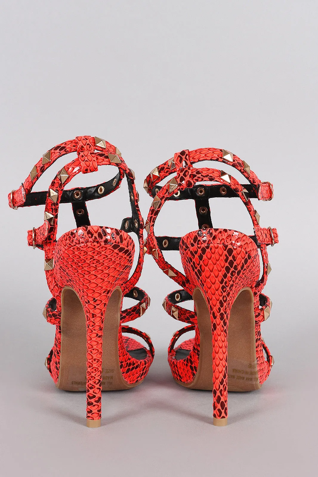 Wild Diva Lounge Snake Studded Cage Open Toe Heel