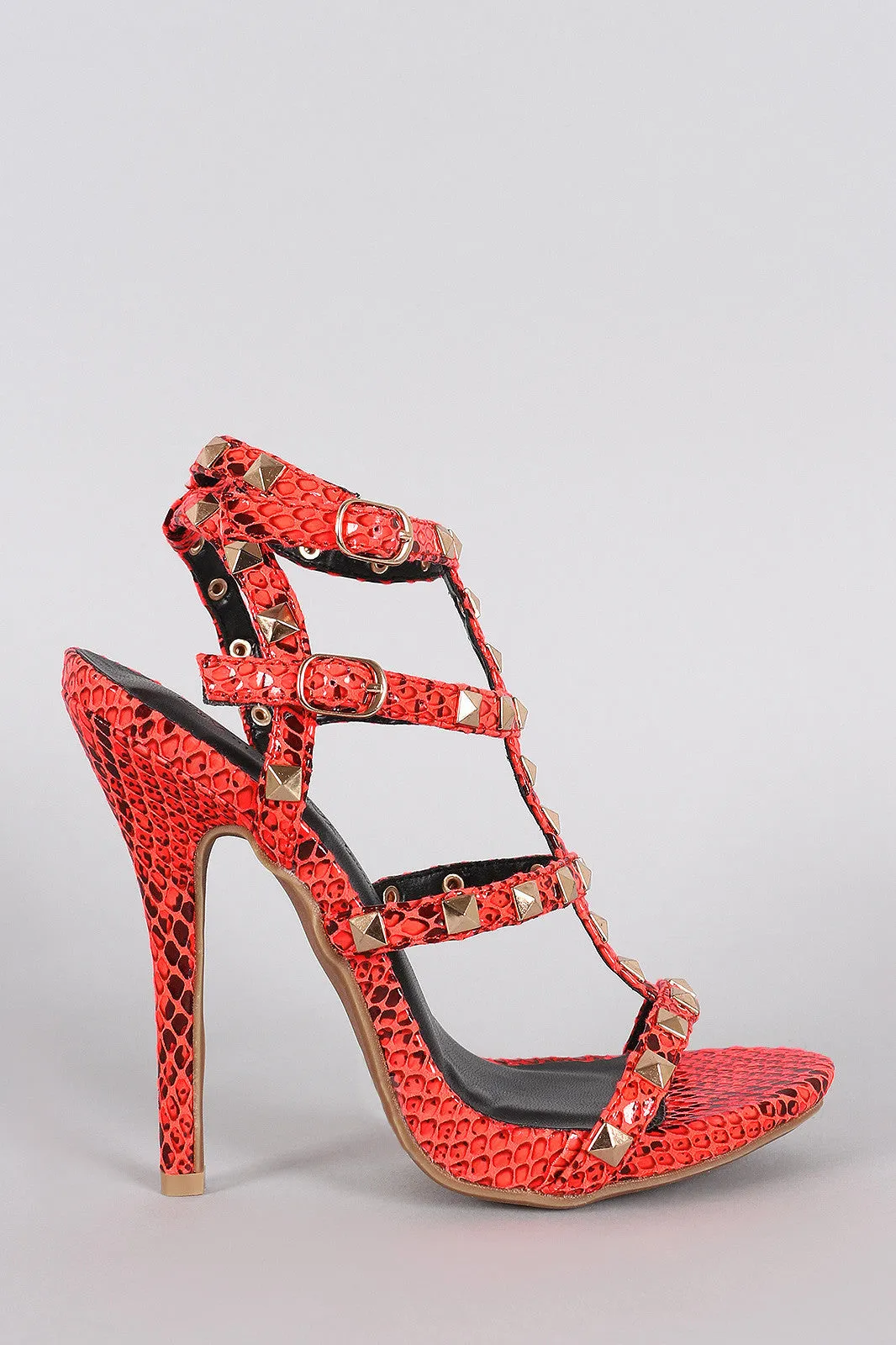 Wild Diva Lounge Snake Studded Cage Open Toe Heel